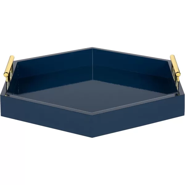 Kate and Laurel Lipton Modern Hexagon Decorative Tray 18quot x 18quot Black with Gold Metal HandlesNavy Blue