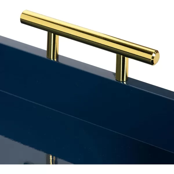 Kate and Laurel Lipton Modern Hexagon Decorative Tray 18quot x 18quot Black with Gold Metal HandlesNavy Blue