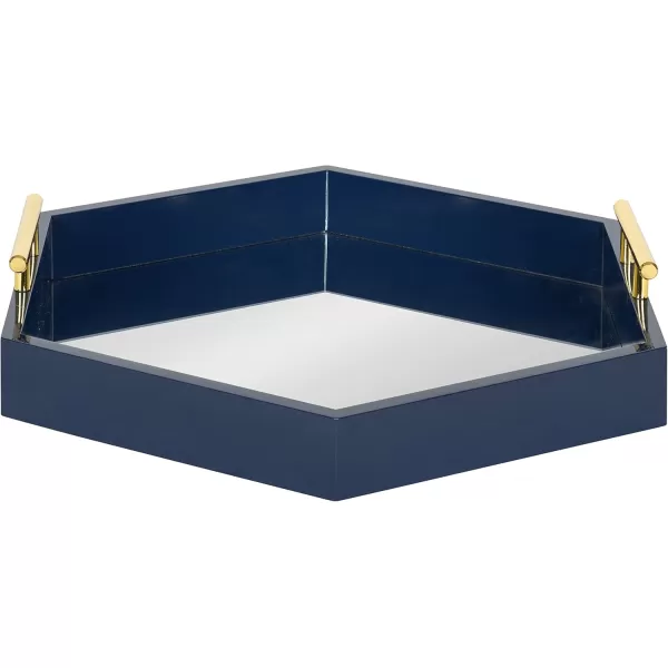Kate and Laurel Lipton Modern Hexagon Decorative Tray 18quot x 18quot Black with Gold Metal HandlesNavy BlueMirror