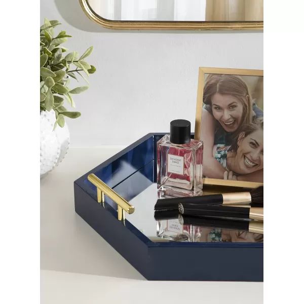 Kate and Laurel Lipton Modern Hexagon Decorative Tray 18quot x 18quot Black with Gold Metal HandlesNavy BlueMirror