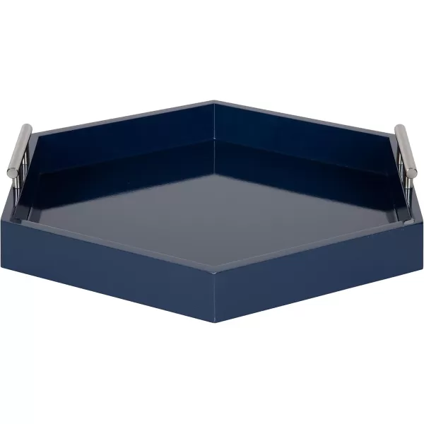 Kate and Laurel Lipton Modern Hexagon Decorative Tray 18quot x 18quot Black with Gold Metal HandlesNavy BlueSilver