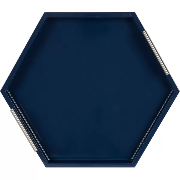Kate and Laurel Lipton Modern Hexagon Decorative Tray 18quot x 18quot Black with Gold Metal HandlesNavy BlueSilver