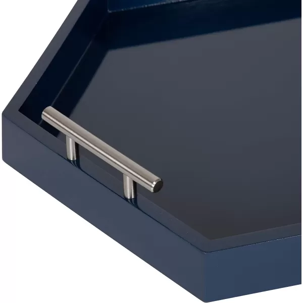 Kate and Laurel Lipton Modern Hexagon Decorative Tray 18quot x 18quot Black with Gold Metal HandlesNavy BlueSilver