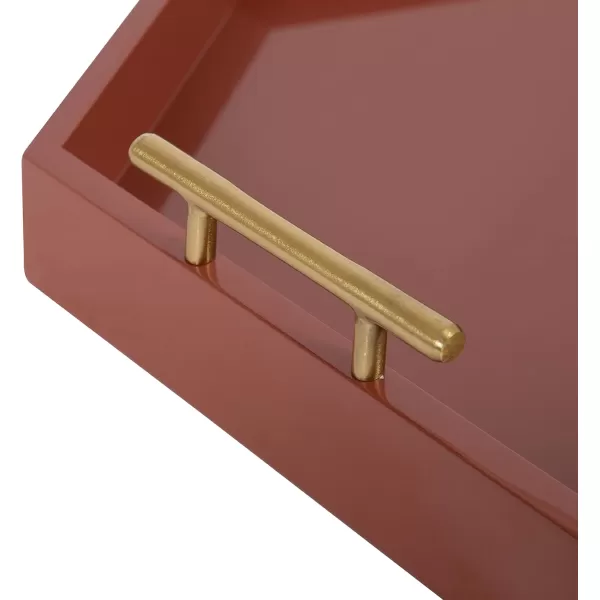 Kate and Laurel Lipton Modern Hexagon Decorative Tray 18quot x 18quot Black with Gold Metal HandlesRed