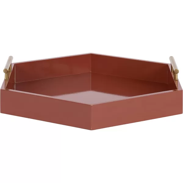 Kate and Laurel Lipton Modern Hexagon Decorative Tray 18quot x 18quot Black with Gold Metal HandlesRed