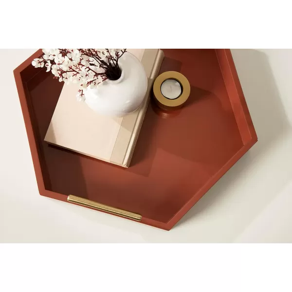 Kate and Laurel Lipton Modern Hexagon Decorative Tray 18quot x 18quot Black with Gold Metal HandlesRed