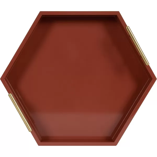 Kate and Laurel Lipton Modern Hexagon Decorative Tray 18quot x 18quot Black with Gold Metal HandlesRed