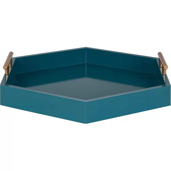 Kate and Laurel Lipton Modern Hexagon Decorative Tray 18quot x 18quot Black with Gold Metal HandlesTealGold