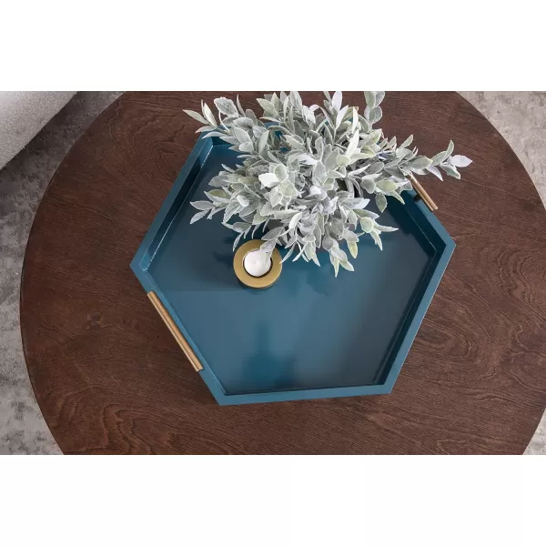 Kate and Laurel Lipton Modern Hexagon Decorative Tray 18quot x 18quot Black with Gold Metal HandlesTealGold