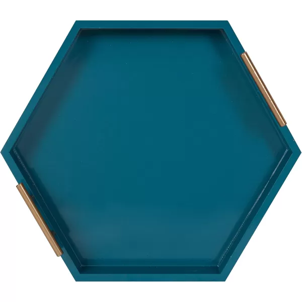 Kate and Laurel Lipton Modern Hexagon Decorative Tray 18quot x 18quot Black with Gold Metal HandlesTealGold