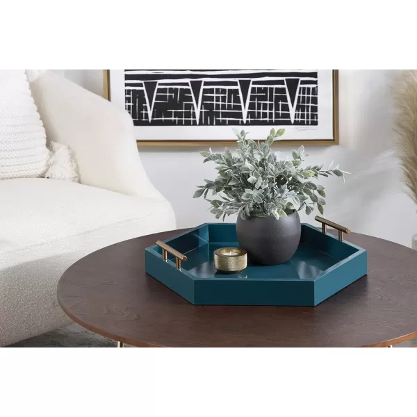 Kate and Laurel Lipton Modern Hexagon Decorative Tray 18quot x 18quot Black with Gold Metal HandlesTealGold