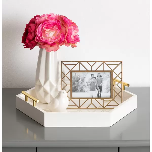 Kate and Laurel Lipton Modern Hexagon Decorative Tray 18quot x 18quot Black with Gold Metal HandlesWhiteGold