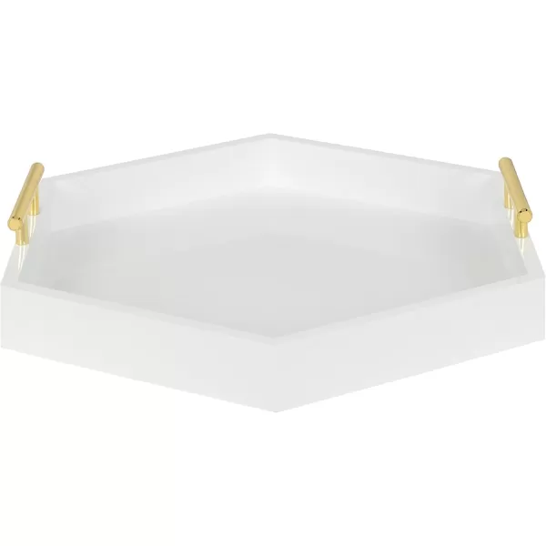 Kate and Laurel Lipton Modern Hexagon Decorative Tray 18quot x 18quot Black with Gold Metal HandlesWhiteGold