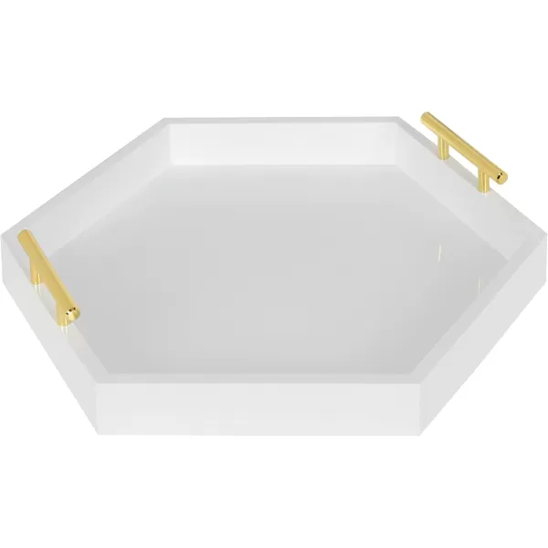 Kate and Laurel Lipton Modern Hexagon Decorative Tray 18quot x 18quot Black with Gold Metal HandlesWhiteGold