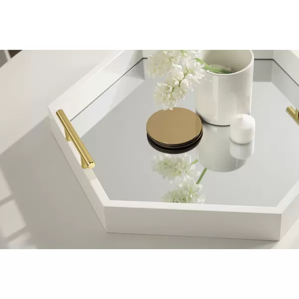 Kate and Laurel Lipton Modern Hexagon Decorative Tray 18quot x 18quot Black with Gold Metal HandlesWhiteMirror