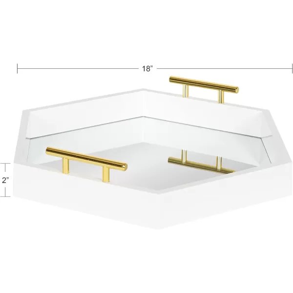 Kate and Laurel Lipton Modern Hexagon Decorative Tray 18quot x 18quot Black with Gold Metal HandlesWhiteMirror