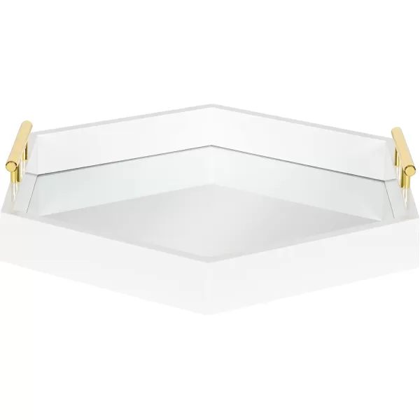 Kate and Laurel Lipton Modern Hexagon Decorative Tray 18quot x 18quot Black with Gold Metal HandlesWhiteMirror