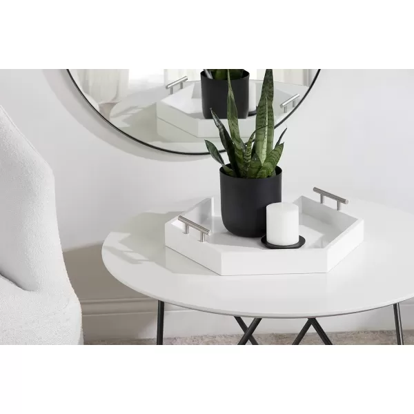 Kate and Laurel Lipton Modern Hexagon Decorative Tray 18quot x 18quot Black with Gold Metal HandlesWhiteSilver