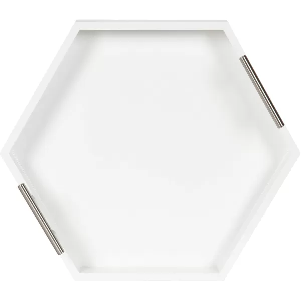 Kate and Laurel Lipton Modern Hexagon Decorative Tray 18quot x 18quot Black with Gold Metal HandlesWhiteSilver