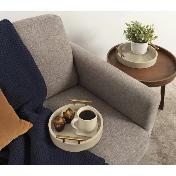 Kate and Laurel Lipton Modern Round Tray Set Set of 2 Sand and Gold Glam Decorative Tray Set for Storage and DisplayLight BrownGold