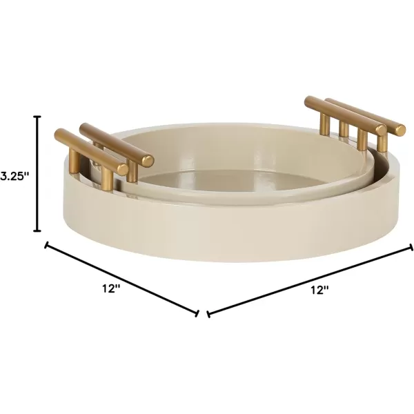 Kate and Laurel Lipton Modern Round Tray Set Set of 2 Sand and Gold Glam Decorative Tray Set for Storage and DisplayLight BrownGold