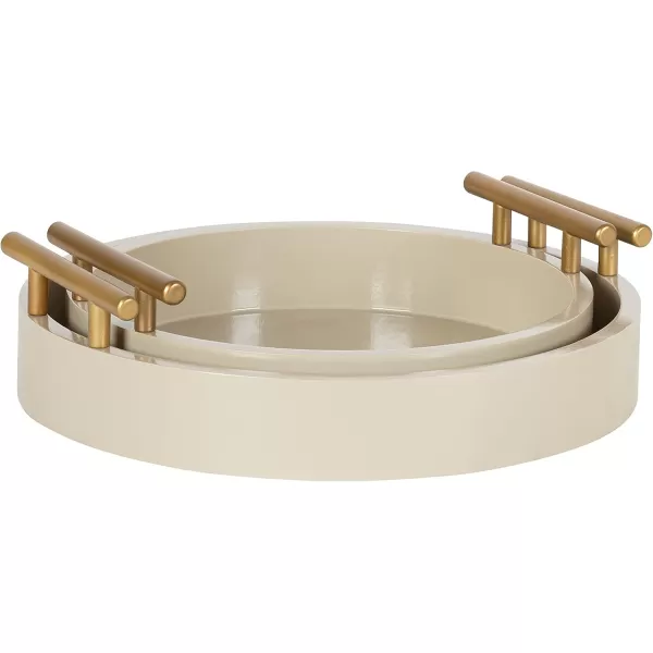 Kate and Laurel Lipton Modern Round Tray Set Set of 2 Sand and Gold Glam Decorative Tray Set for Storage and DisplayLight BrownGold