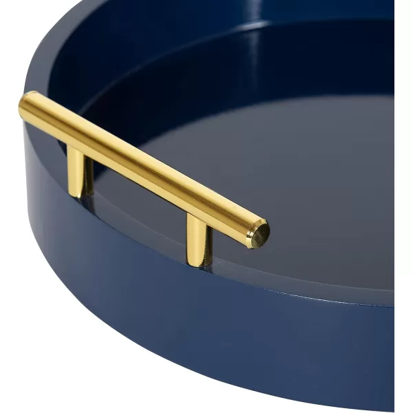 Kate and Laurel Lipton Modern Round Tray Set Set of 2 Sand and Gold Glam Decorative Tray Set for Storage and DisplayNavy BlueGold