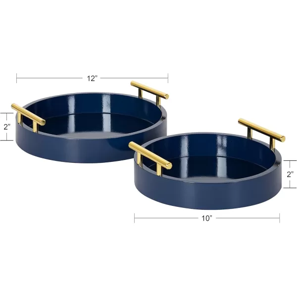 Kate and Laurel Lipton Modern Round Tray Set Set of 2 Sand and Gold Glam Decorative Tray Set for Storage and DisplayNavy BlueGold