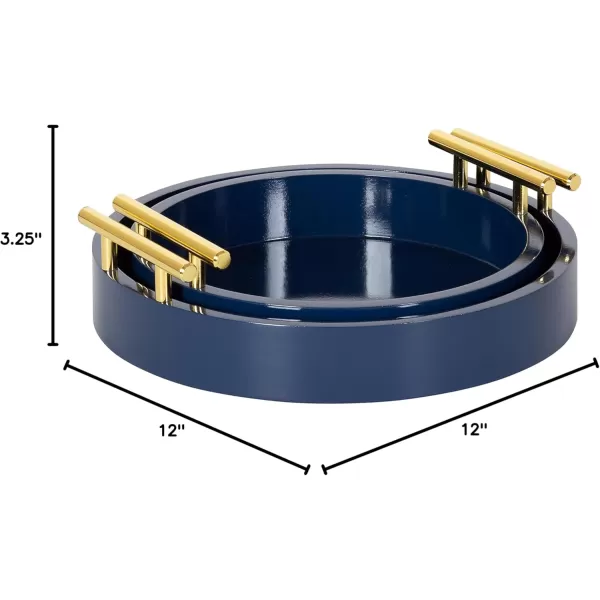 Kate and Laurel Lipton Modern Round Tray Set Set of 2 Sand and Gold Glam Decorative Tray Set for Storage and DisplayNavy BlueGold