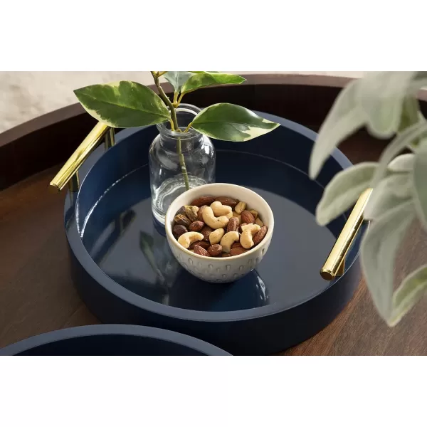 Kate and Laurel Lipton Modern Round Tray Set Set of 2 Sand and Gold Glam Decorative Tray Set for Storage and DisplayNavy BlueGold