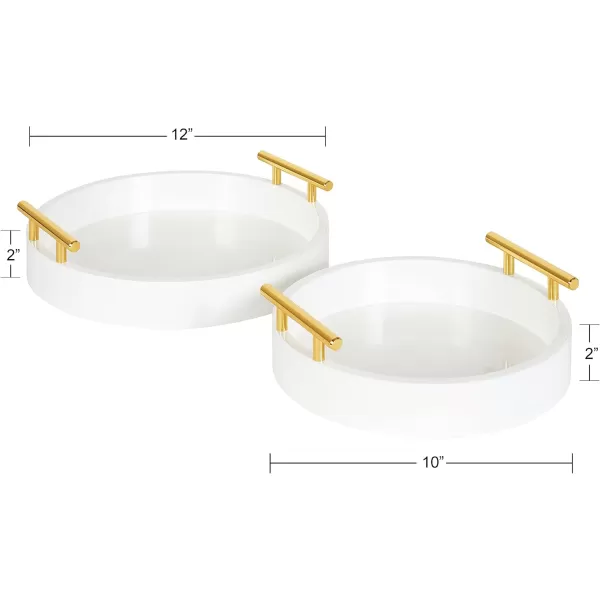 Kate and Laurel Lipton Modern Round Tray Set Set of 2 Sand and Gold Glam Decorative Tray Set for Storage and DisplayWhiteGold