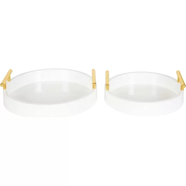 Kate and Laurel Lipton Modern Round Tray Set Set of 2 Sand and Gold Glam Decorative Tray Set for Storage and DisplayWhiteGold