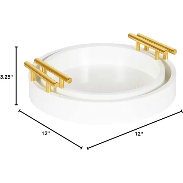 Kate and Laurel Lipton Modern Round Tray Set Set of 2 Sand and Gold Glam Decorative Tray Set for Storage and DisplayWhiteGold