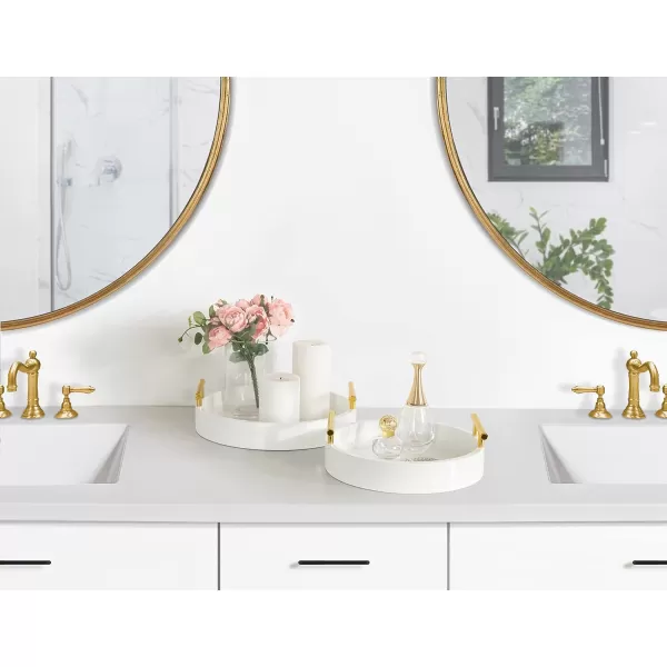Kate and Laurel Lipton Modern Round Tray Set Set of 2 Sand and Gold Glam Decorative Tray Set for Storage and DisplayWhiteGold