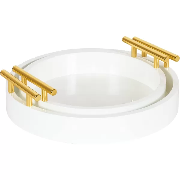 Kate and Laurel Lipton Modern Round Tray Set Set of 2 Sand and Gold Glam Decorative Tray Set for Storage and DisplayWhiteGold