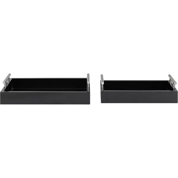 Kate and Laurel Lipton Modern Tray Set Set of 2 Black and Silver Glam Decorative Trays for Storage and DisplayBlackSilver