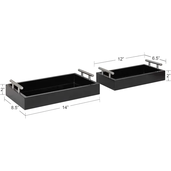 Kate and Laurel Lipton Modern Tray Set Set of 2 Black and Silver Glam Decorative Trays for Storage and DisplayBlackSilver