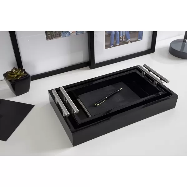 Kate and Laurel Lipton Modern Tray Set Set of 2 Black and Silver Glam Decorative Trays for Storage and DisplayBlackSilver
