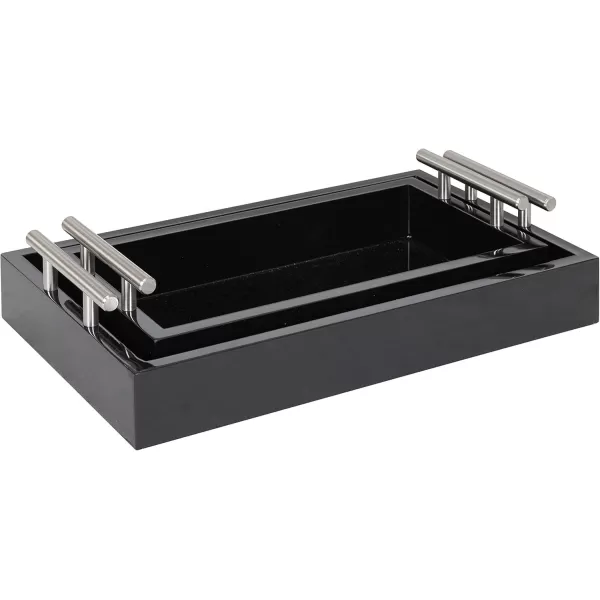 Kate and Laurel Lipton Modern Tray Set Set of 2 Black and Silver Glam Decorative Trays for Storage and DisplayBlackSilver