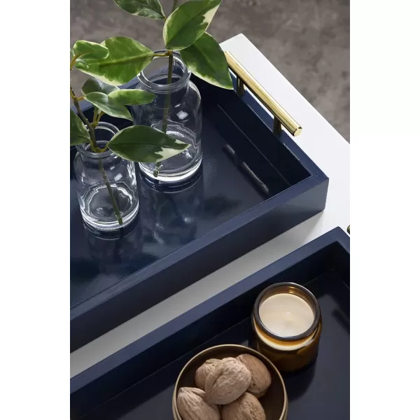 Kate and Laurel Lipton Modern Tray Set Set of 2 Black and Silver Glam Decorative Trays for Storage and DisplayNavy BlueGold