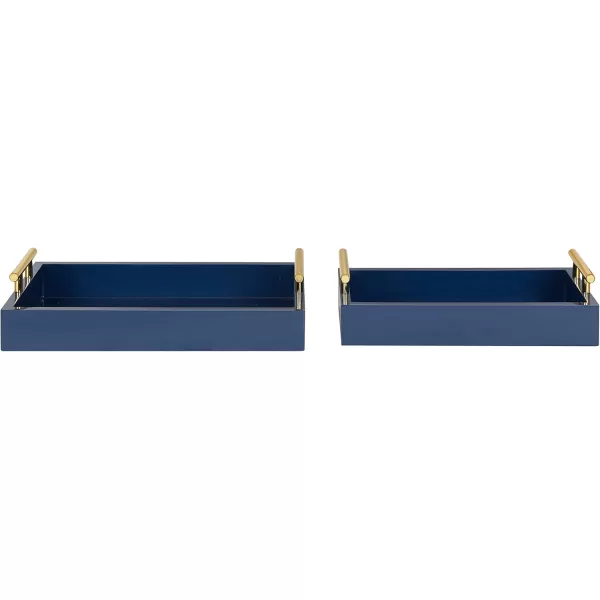 Kate and Laurel Lipton Modern Tray Set Set of 2 Black and Silver Glam Decorative Trays for Storage and DisplayNavy BlueGold