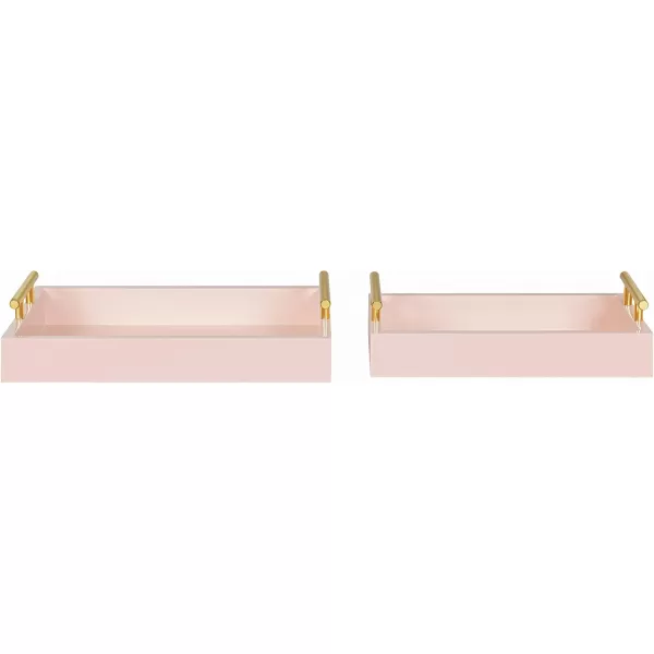 Kate and Laurel Lipton Modern Tray Set Set of 2 Black and Silver Glam Decorative Trays for Storage and DisplayPink
