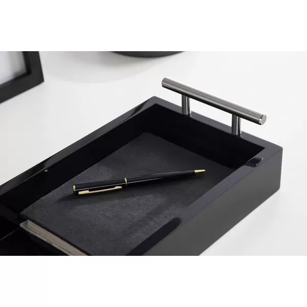 Kate and Laurel Lipton Modern Tray Set Set of 2 Navy Blue and Gold Glam Decorative Trays for Storage and DisplayBlackSilver
