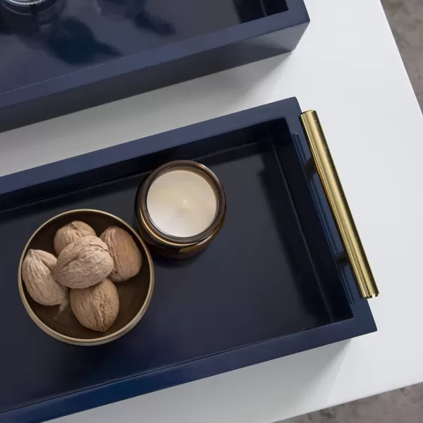 Kate and Laurel Lipton Modern Tray Set Set of 2 Navy Blue and Gold Glam Decorative Trays for Storage and DisplayNavy BlueGold