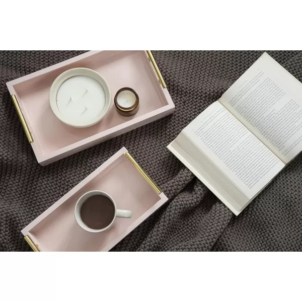 Kate and Laurel Lipton Modern Tray Set Set of 2 Navy Blue and Gold Glam Decorative Trays for Storage and DisplayPink