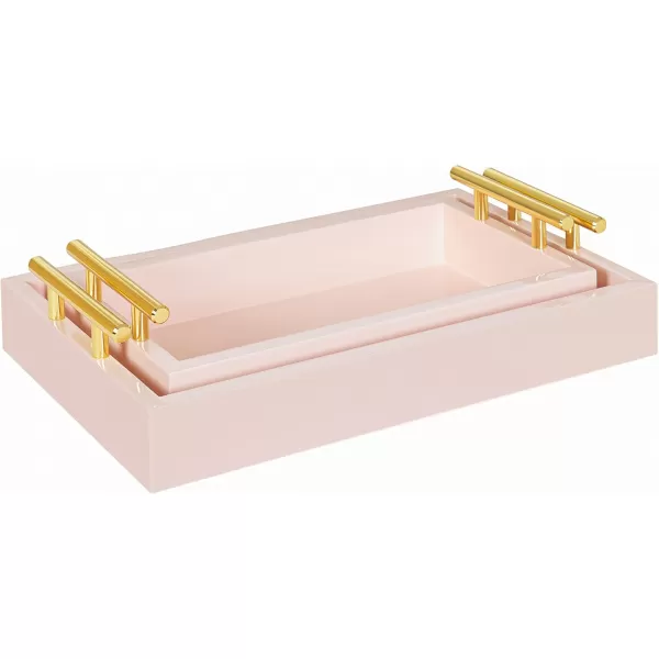 Kate and Laurel Lipton Modern Tray Set Set of 2 Navy Blue and Gold Glam Decorative Trays for Storage and DisplayPink