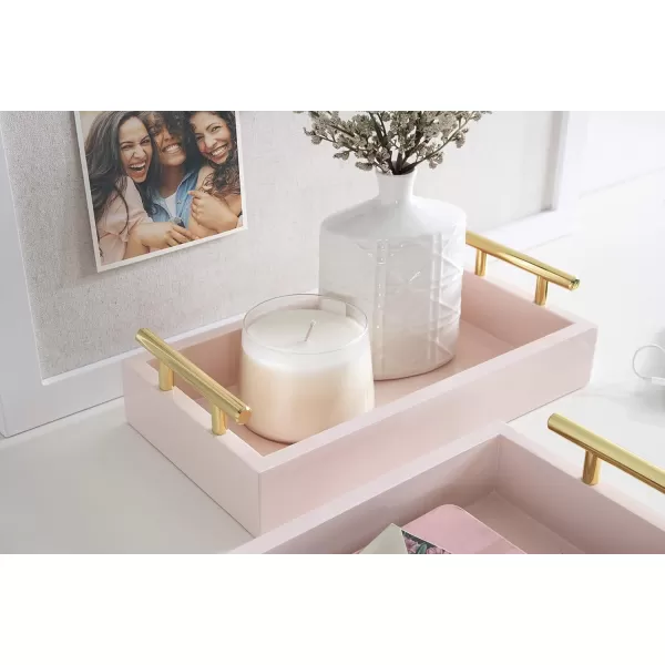 Kate and Laurel Lipton Modern Tray Set Set of 2 Navy Blue and Gold Glam Decorative Trays for Storage and DisplayPink