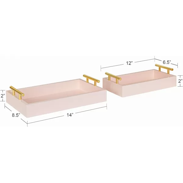 Kate and Laurel Lipton Modern Tray Set Set of 2 Navy Blue and Gold Glam Decorative Trays for Storage and DisplayPink