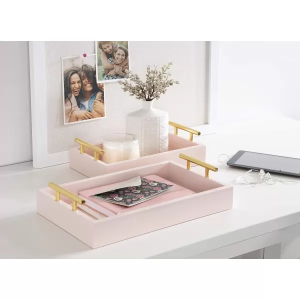 Kate and Laurel Lipton Modern Tray Set Set of 2 Navy Blue and Gold Glam Decorative Trays for Storage and DisplayPink