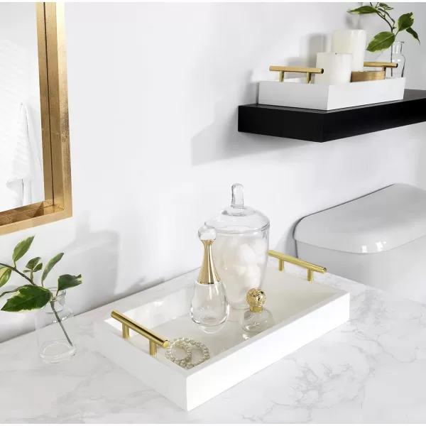 Kate and Laurel Lipton Modern Tray Set Set of 2 Navy Blue and Gold Glam Decorative Trays for Storage and DisplayWhiteGold